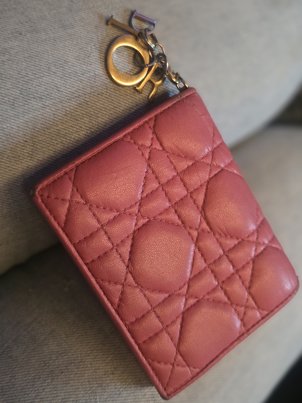 Dior Pink Quilted Leather Cardholder with Gold Charm